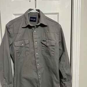 Wrangler Men's Casual Gray Button Brushpopper style pearl snaps